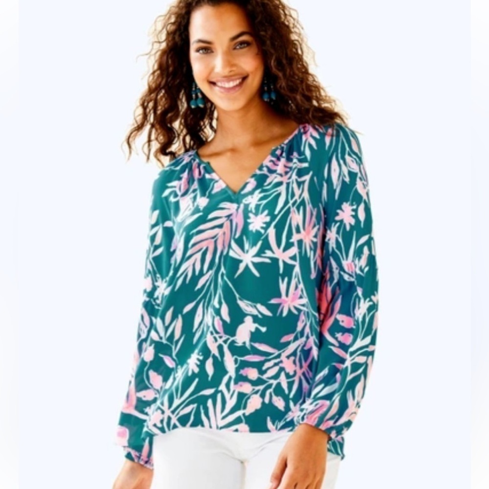 Lilly Pulitzer Charleigh Blouse Too Tidal Wave it’s Prime Time Lileeze Sz XS